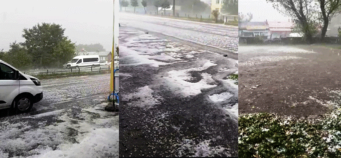 Susuz'da dolu yağışı etkili oldu