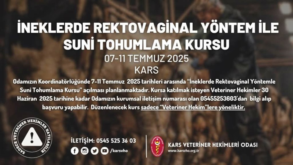 Kars VHO, suni tohumlama kursu düzenleyecek