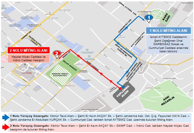 Kars’ta toplantı ve gösteri yürüyüş güzergâhları yeniden belirlendi