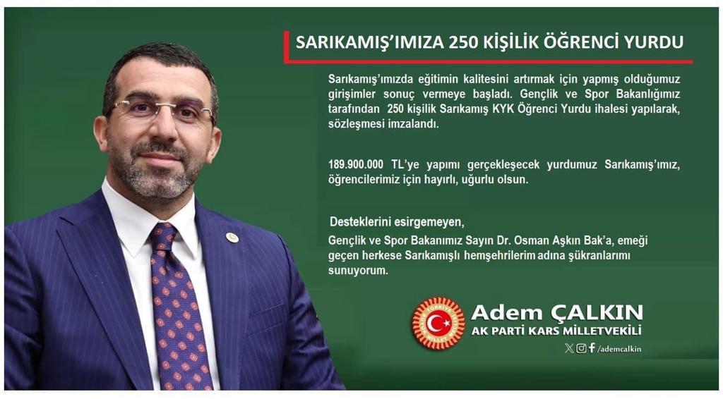 Çakın, Sarıkamış’a 250 kişilik öğrenci yurdu müjdesi verdi