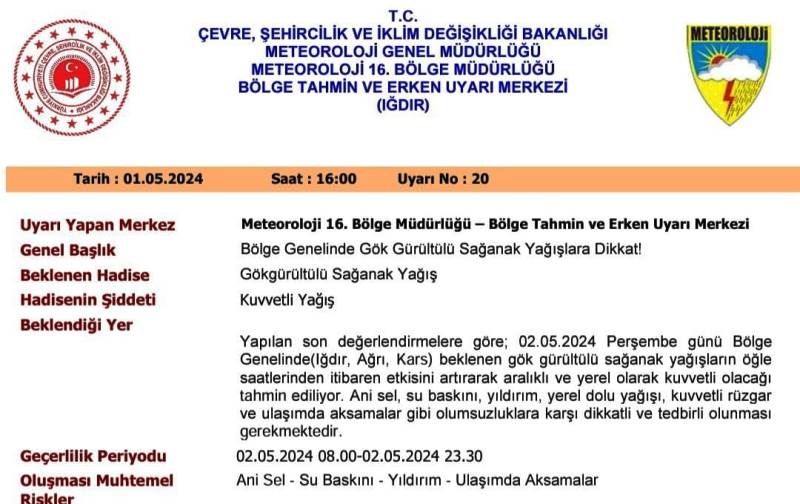 Kars için meteorolojik uyarı!