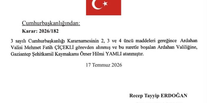 Ardahan Valisi Mehmet Fatih Çiçekli, görevden alındı
